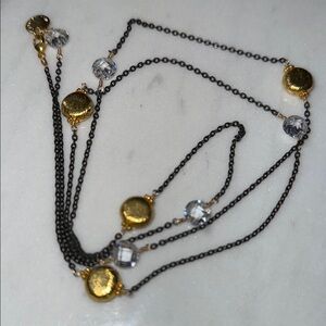 Gold and Black Statement Necklace with Circular Pendants